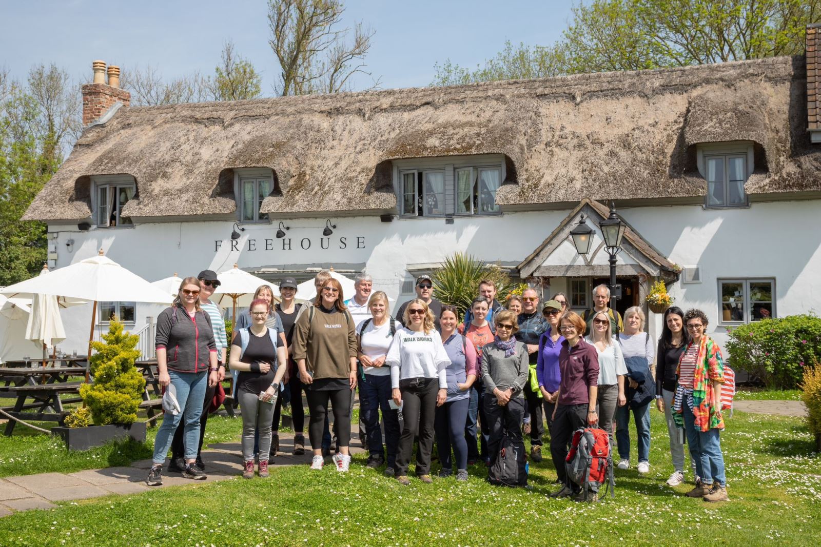 Crowd of walkers in the countryside